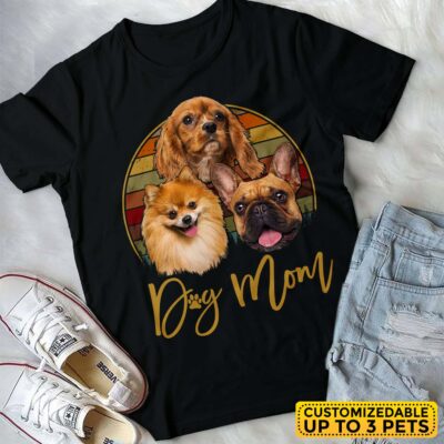 Personalized Portrait Draw Dog Mom Vintage T-Shirt - Custom Funny Dog Mom Drawing Gift