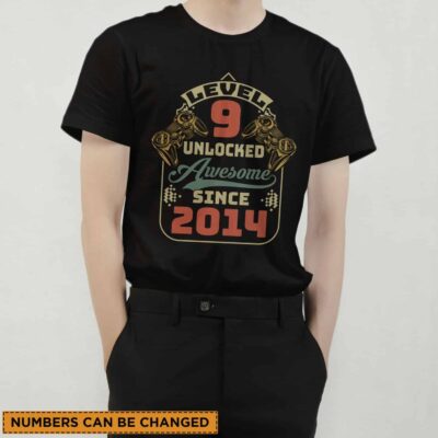 Alternative view of Custom Level Unlocked Awesome Since Vintage T-Shirt - Personalized Unlocked Gamer Game Funny Shirt