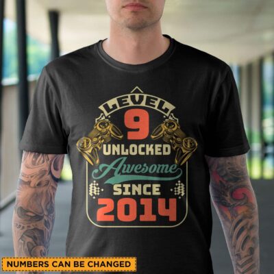 Custom Level Unlocked Awesome Since Vintage T-Shirt - Personalized Unlocked Gamer Game Funny Shirt