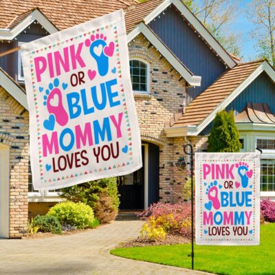 Alternative view of Pink Or Blue Mommy Loves You Baby Gender Reveal Party Shower Flag - Garden Flag