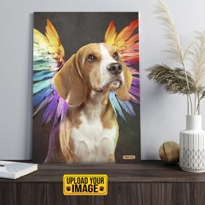 Pet Angel Wings Full Color - Custom Pet Drawing Canvas Poster - Personalized Pet Portrait Decor Wall Art