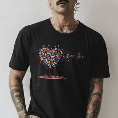 Autism Heart Beat Tree Autism Awareness Month T-Shirt - Autism Tree Shirt