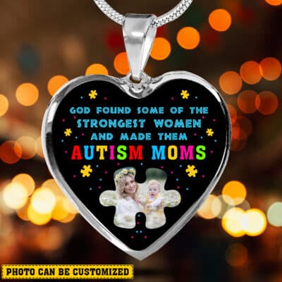 Personalized Photo Autism Mom Necklace - God Found Some of The Strongest Women and Made Them Autism Mom Silver Necklace