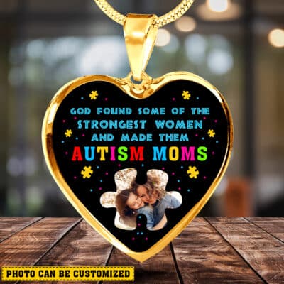 Alternative view of Personalized Photo Autism Mom Necklace - God Found Some of The Strongest Women and Made Them Autism Mom Silver Necklace