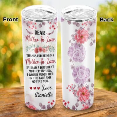 Dear Mother in Law Personalized Insulated Tumbler Cup with Lid - Mother in Law Gifts from Daughter in Law