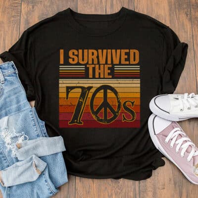I Survived The 70s Hippie Vintage Retro T-Shirt - 70th Birthday Gift Tee for Women Men