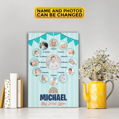 Alternative view of Personalized Baby First Year Photo Canvas Wall Art Decor - Custom Photo & Name Baby 12 Months Poster Decor