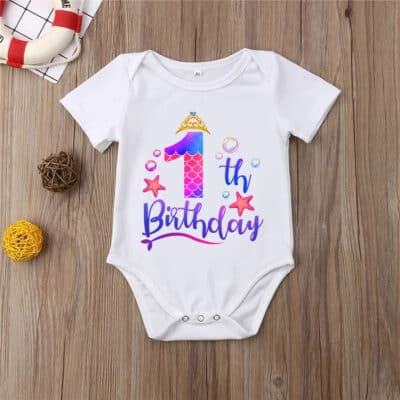 Alternative view of Happy 1st Birthday Mermaid Cute Onesie - Birthday Gift Baby Jumpsuit – Short Sleeve