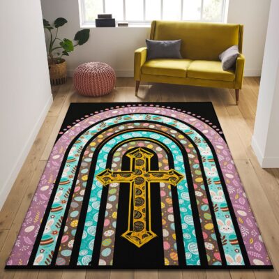 He Is Risen Leopard Rainbow Jesus Christian Rug - Happy Easter Day Floor Mat Home Decor