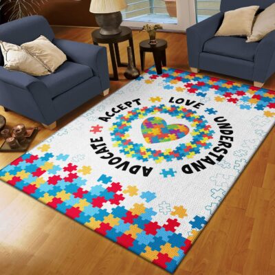 Alternative view of Autism Accept Love Understand Advocate Rectangle Rug Floor Mat - Autism Awareness Month Mat