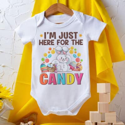 Funny Easter Bunny I'm Just Here For Easter Candy Baby Bodysuit, Baby Onesie