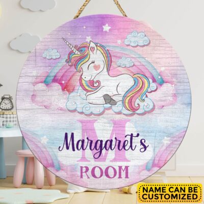 Personalized Mono Name Unicorn Face Door Sign - Custom Unicorn Baby Bedroom Nursery Wall Wooden Sign Decor
