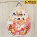 Personalized Name Easter Bunny Egg Shape Door Sign - Custom Bunny Baby Bedroom Nursery Wall Wooden Sign Decor