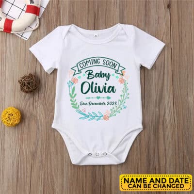 Alternative view of Personalized Announcement Baby Onesie – Coming Soon Toddler Infant Bodysuit