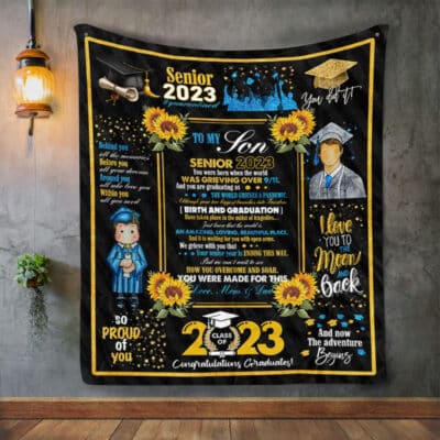 To My Son Senior 2023 You Were Born When The World Was Grieving Graduation 2023 Throw Blanket From Mom Dad
