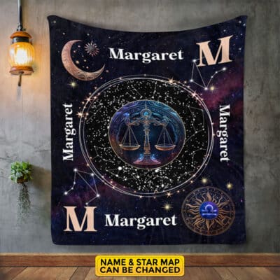 Personalized Libra Star Map Flannel Constellations Blanket Warm & Soft - 12 Horoscope Astrology Throw Blankets