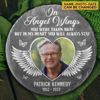Alternative view of On Angel Wings In My Heart You Will Always Stay Personalized Memorial Garden Stone Plaque Decor - Memorial Gifts for Loss of Family