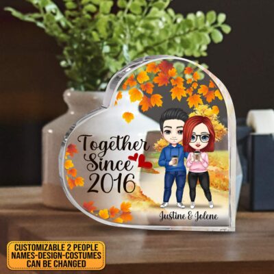 Alternative view of Together Since Personalized Crystal Heart Shaped Acrylic Plaque Gift for Husband Wife - Valentines Gifts for Him Her Paperweight Table Centerpiece