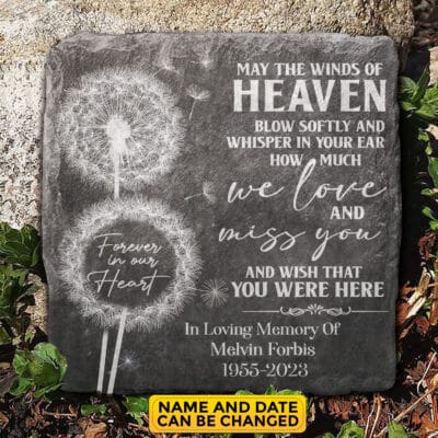 Personalized May The Winds of Heaven We Love Miss You Memorial Garden Stone Plaque - Memorial Gifts for Loss of Family