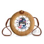 All American-Girl 4th Of July Shirt Women Messy Bun USA Flag Rattan Bag For Women, Boho Bag