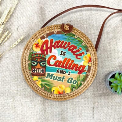 Hawaii Is Calling and I Must Go Rattan Bag For Women - Boho Summer Bag - Woven Shoulder Bag