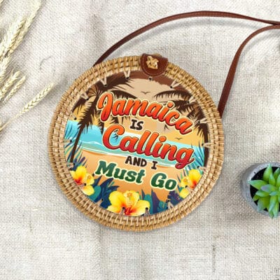 Jamaica Is Calling and I Must Go Rattan Bag For Women - Boho Summer Bag - Woven Shoulder Bag