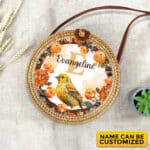 Personalized Monogram Name Summer Canary Bird Hawaiian Tropical Rattan Bag For Women, Boho Summer Bag