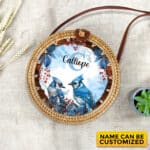 Personalized Monogram Name Summer Blue Jay Tropical Rattan Bag For Women, Boho Summer Bag