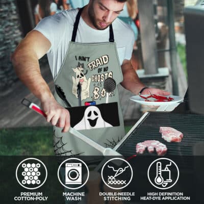 Alternative view of I Ain't Afraid Of No Ghosts Gnome Boo Ghost Cooking Apron With 3 Pockets - Funny Halloween Apron