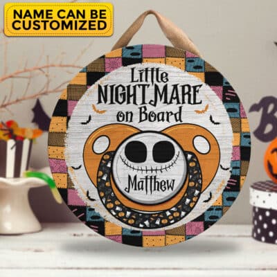 Little Nightmare On Board Personalized Door Sign - Halloween Baby Room Sign