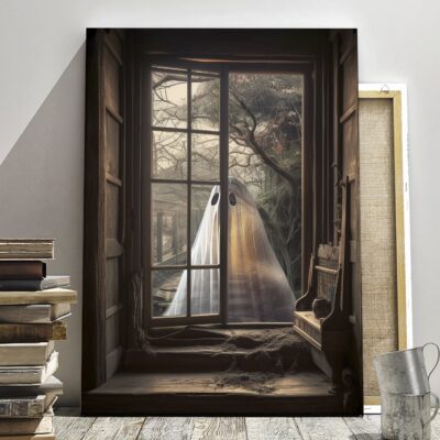 Ghost Outside Looking In Window Vintage Poster Art Poster Print - Haunting Ghost Halloween Decor Wall Art