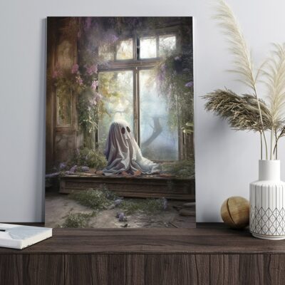 Alternative view of Funny Ghost Outside Looking In Window Vintage Poster Art Poster Print - Haunting Ghost Halloween Decor Wall Art