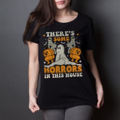 Alternative view of There's Some Horrors In This House Ghost Pumpkin Halloween T-Shirt - Funny V-Neck Shirt