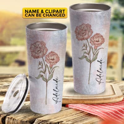 Personalized Birth Flower Custom Insulated Tumbler Cup with Lid and Straw Bridesmaid Gift, Bridesmaid Proposal