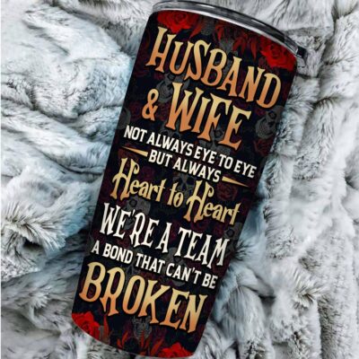 Alternative view of Husband And Wife Not Always Eye To Eye But Always Heart To Heart Skull Couple Insulated Tumbler Cup With Lid