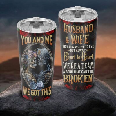 Husband And Wife Not Always Eye To Eye But Always Heart To Heart Skull Couple Insulated Tumbler Cup With Lid