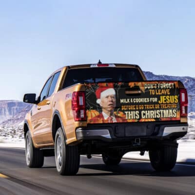 Alternative view of Don't Forget To Leave Milk And Cookies For Jesus Funny Biden Halloween  Truck Tailgate Decal Sticker Wrap