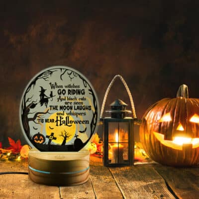 Alternative view of When Witches Go Riding And Black Cats Are Seen 2D LED Light - Witch Halloween Night Light