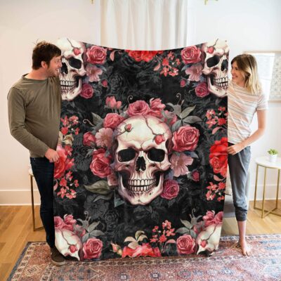 Alternative view of Fleece Bed Blanket Throw Blanket Skull Flower Rose Blanket for Women Girl Skull Plush Blanket for Bed Couch Sofa Chair Office