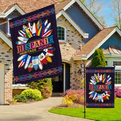 Alternative view of Hispanic Heritage Month National Latino Countries Outdoor House Flag - Home Garden Flag