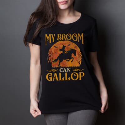 Alternative view of My Broom Can Gallop Funny Witch Riding Horse Halloween T-Shirt - Horse Lover Halloween V-Neck