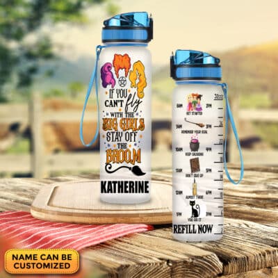 Alternative view of Custom If You Can't Fly With The Big Girls Stay Off The Broom Motivational Water Tracker Bottle with Time Marker