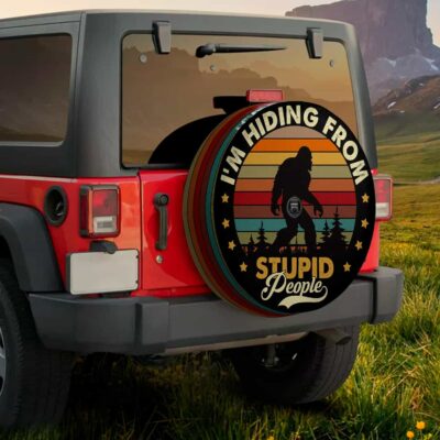 Alternative view of I'm Hiding From Stupid People Funny Bigfoot Vintage Spare Tire Cover