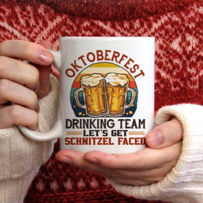 Oktoberfest Drinking Team Let's Get Schnitzel Faced Beer Stein - Funny Oktoberfest Coffee Mug