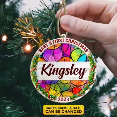 Alternative view of Baby's First Christmas Personalized Suncatcher Ornament | Baby Keepsake | Baby Shower Gift | Baby Name Sign