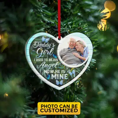 Alternative view of Personalized Photo Daddy's Girl I Used To Be His Angel Now He Is Mine Memorial Acrylic Wood Ornament Keepsake