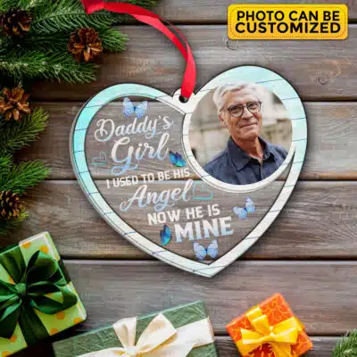 Personalized Photo Daddy's Girl I Used To Be His Angel Now He Is Mine Memorial Acrylic Wood Ornament Keepsake