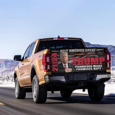 Alternative view of Keep America Great Trump 2024 Promises Made Promises Kept Truck Tailgate Decal Sticker Wrap