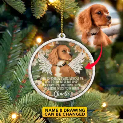 Custom Drawing Pet Watercolor Memorial Ornament - When Tomorow Starts Without Me Ornament - Pet Bereavement Gift