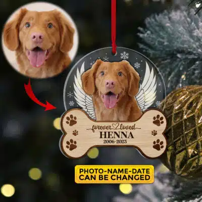 Dog Memorial Ornament - Custom Dog Drawing Photo Forever Love Ornament, Pet Memorial Gifts